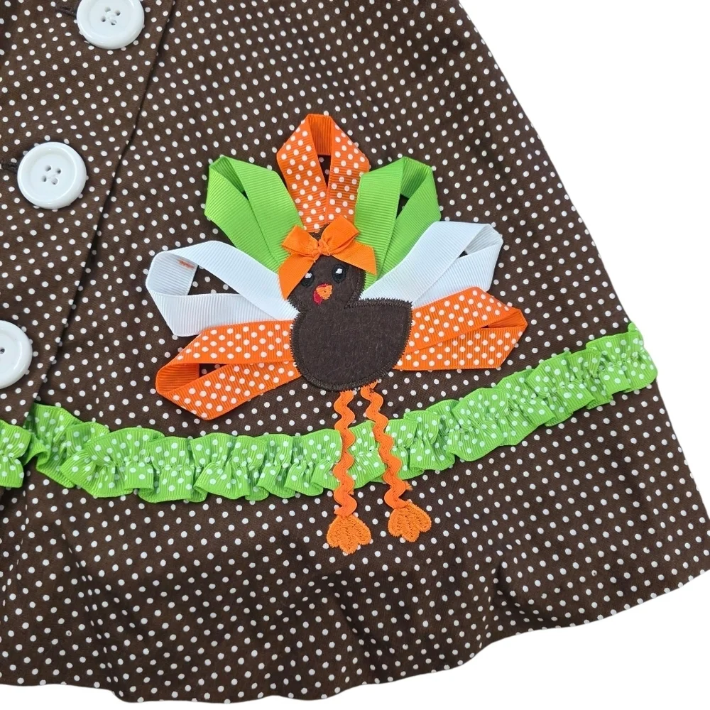 Bonnie Baby Turkey Trapeze 2-Piece Dress Set Brown Polka Dot 6–9M Thanksgiving